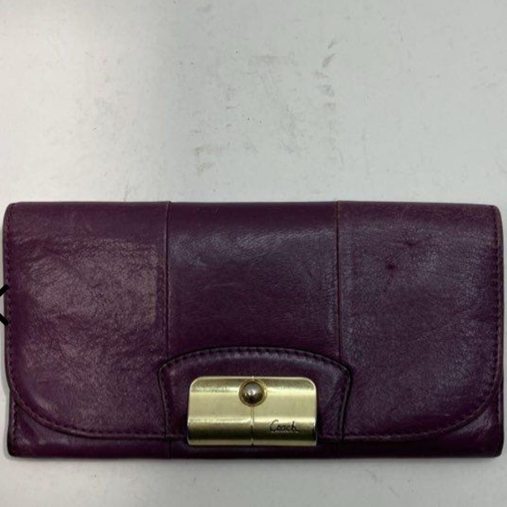 Coach Cranberry Purple Solid Kristin Trifold  Leather Wallet